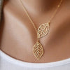 Two Leaf Leaves Pendant Necklace Clavicle Chain
