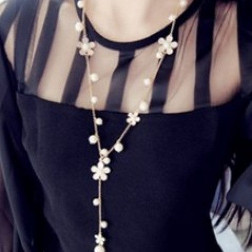 Temperament Pearls Flower Long Necklaces & Pendants